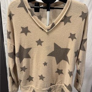 Starry V-Neck Sweater - Beige and Charcoal